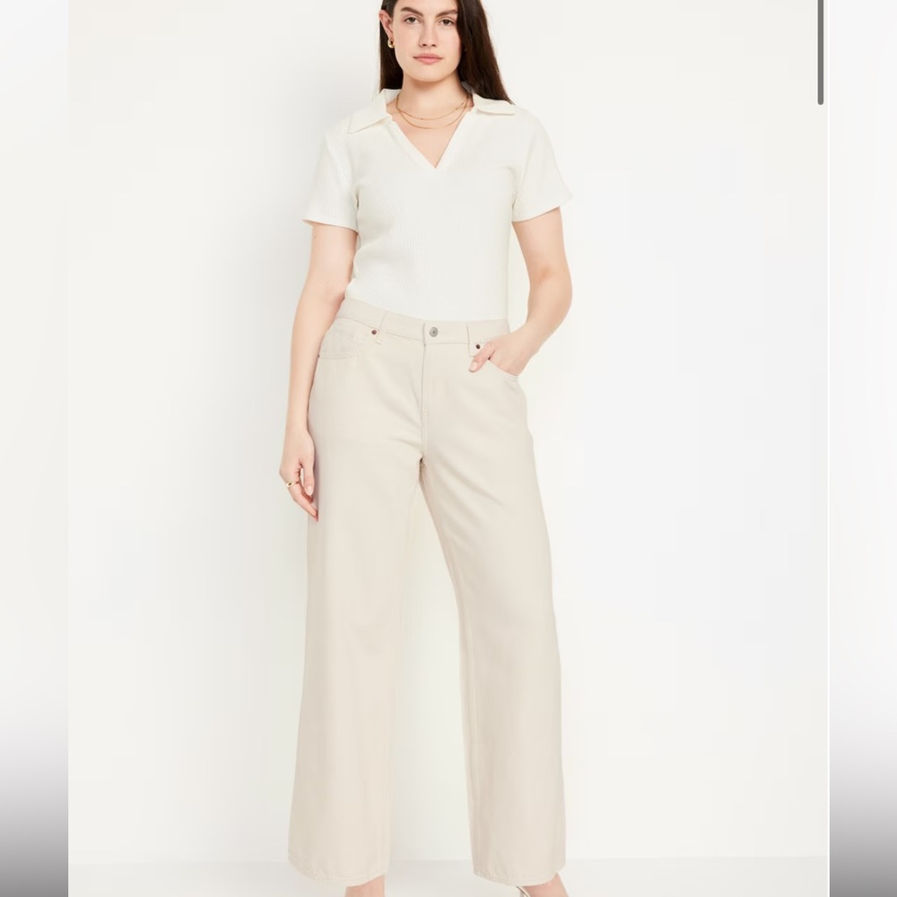 Old Navy Wide Leg Flare Jeans in Light Beige Size 16 Petite NWT